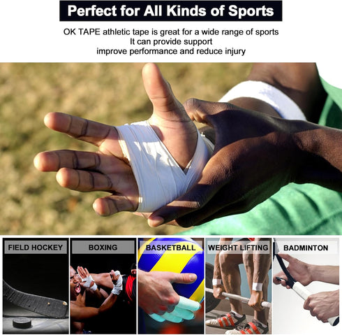 OK TAPE Athletic Sports Tape?4 Packs) - 45ft Per Roll Very Strong Tape for Athlete & Sport Trainers & First Aid Injury Wrap, Perfect for Fingers A...