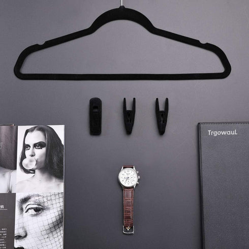 Trgowaul Thin Velvet Hangers Clips, Strong Finger Clips Perfect for Pants (20pc, Black)...