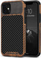 TENDLIN Compatible with iPhone 11 Case Wood Grain with Carbon Fiber Texture Design Leather Hybrid Case Black...