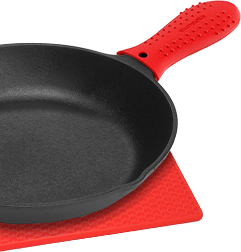 Silicone Cast Iron Potholder Set - Hot Handle Holder with 2 x Pan Scrapers & Silicone Hot Pad...