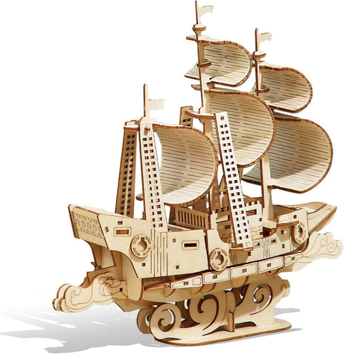 3D Wooden Sailboat Puzzle for Adults Wood Block Puzzle-Model Building Kit-Gift for Birthday/Father's Day...