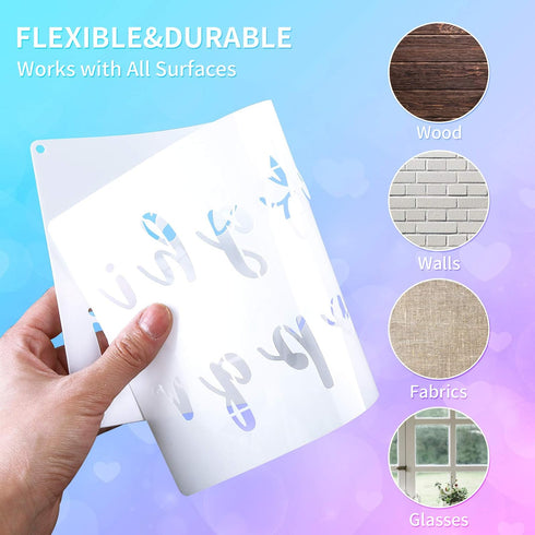 8 Pieces Calligraphy Letter Number Stencil Reusable Template Cursive Alphabet Cake Stencils with Metal Open Ring for Cake Airbrush Art and Craft P...