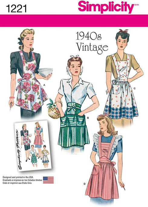 Simplicity Vintage Simplicity 1221 1940's Vintage Fashion Women's Apron Sewing Pattern Kit, Sizes S-L...