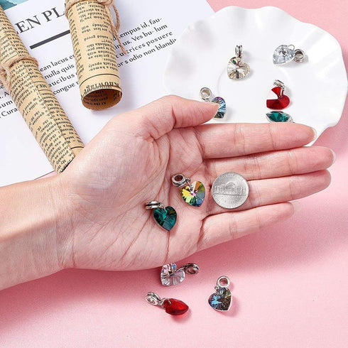 KISSITTY 50-Piece Glass Dangle Heart Pendants Large Hole Randomly Assorted Color 1 inch (25mm with Bail Hanger) Fit European Style Jewelry Making...
