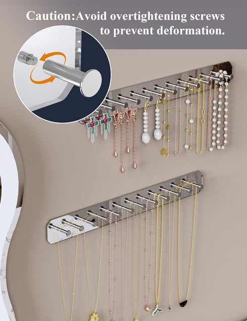 NiHome Wall Mount Acrylic Jewelry Organizer 2-Pack, Sleek Rack Strong Carbon Steel Hooks for Dressing Table, Bathroom, Kitchen, Hassle-Free Instal...