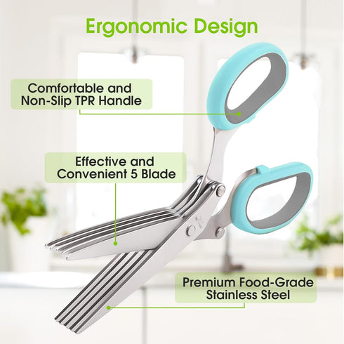 Herb Scissors, Kitchen Shears with 5 Blades and Cover, Multipurpose Cutting Herb Stripper, Kitchen Shears Dishwasher Safe, Kitchen Scissors for Cu...