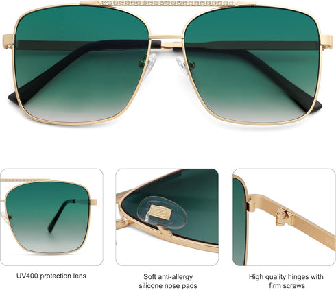 SOJOS Trendy Aviator Sunglasses Womens Oversized Retro Rhinestone Double Bridge Square Women Shades SJ1195...