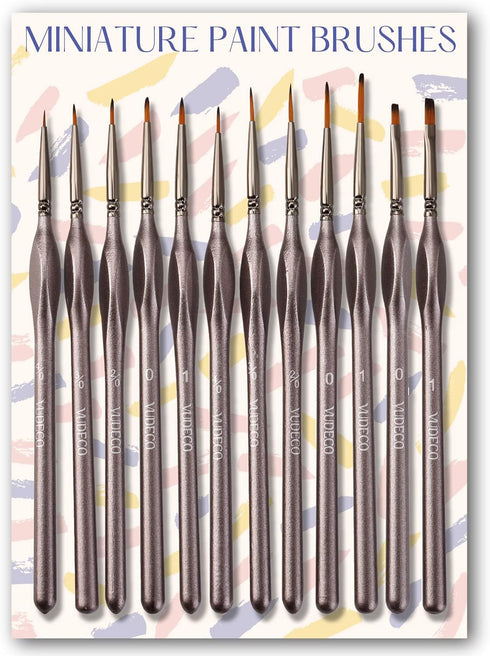 VUDECO 12pcs Brown Miniature Paint Brushes Oil Detail Paint Brushes Painting Miniature kit Small Paint Brushes Acrylic Paint Brushes Plastic Model...