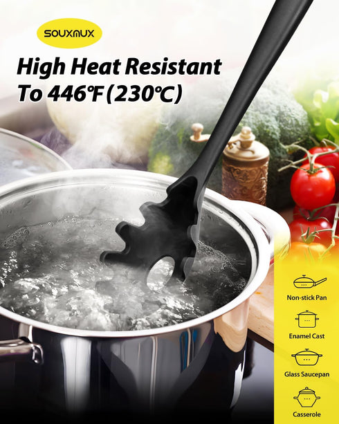 3 Pcs Silicone Kitchen Utensils Set, Soup Ladle-Pasta Fork-Slottede Spoon, Nonstick BPA Free High Heat Resistant Cooking Utensils for Mixing, Serv...