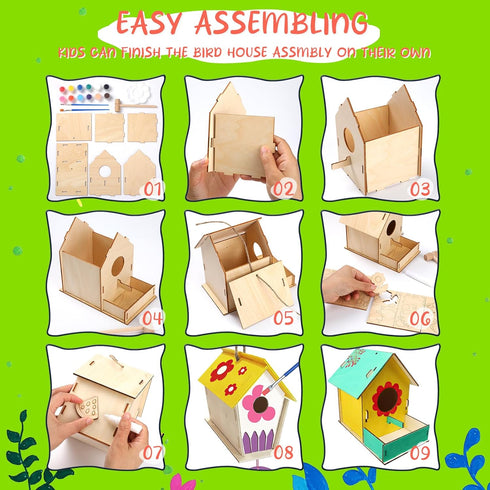 Birdhouse Crafts for Kids - 2 Pack Birdhouse Kit to Paint Wooden Bird House for Adults to Build Prefab House Kit Bird House Kits for Kids Ages 8-1...