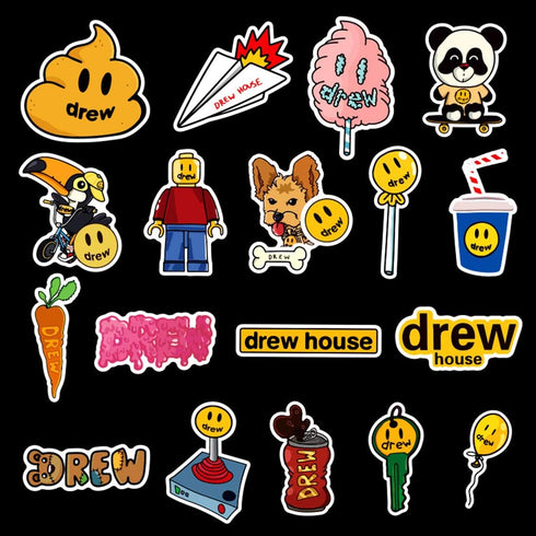 50Pcs Fashion Brand Logo Drew House Cool Stickers for Water Bottle Cup Laptop Guitar Car Motorcycle Bike Skateboard Luggage Box Vinyl Waterproof G...