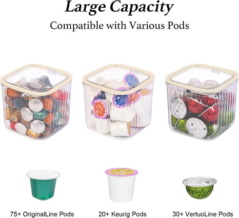 Clear Coffee Pod Holder with Lid, Coffee Pods Storage for Counter, Small Food Storage Organizer Bins, Clear Plastic Bins for Pantry, Kitchen, Cabi...
