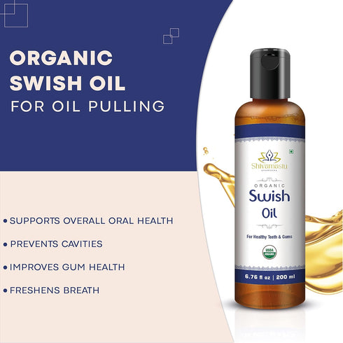 Ayurveda Swish Oil– Organic Oil Pulling Rinse with Coconut Oil– for Oral Health, Teeth, & Gums* – 6.76 fl oz - 200ml...