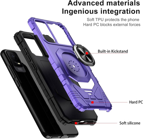 for TCL ION X Case,TCL ION V Phone Case with Tempered Glass Screen Protector,Military Grade Heavy Duty Shockproof Protective Cover,with Ring Kicks...