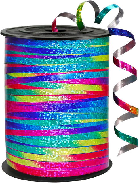 500 Yard Rainbow Ribbon?Rainbow Color Ribbon Curling Crimped?Rainbow Shiny Curling Shiny Ribbon?Balloon String?3/16" Laser Curly Ribbon ?Wedding, ...