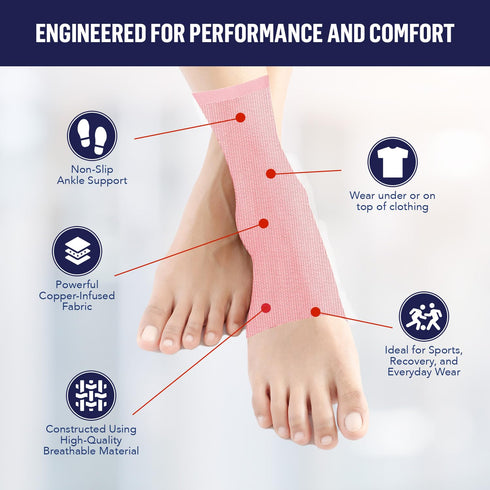 Dr. Arthritis Copper Ankle Sleeve, Lightweight Plantar Fasciitis Socks for Sore Feet & Sprained Ankle Relief, Durable Ankle Braces for Men & Women...