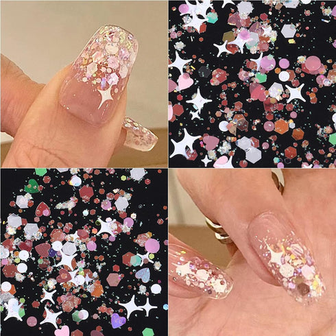 12 Grids Nail Art Glitter Sequins, Holographic Hexagon Chunky Nail Glitter Shiny Heart Mermaid Nail Flakes Sequins Nail Art Supplies Hexagon Nail ...