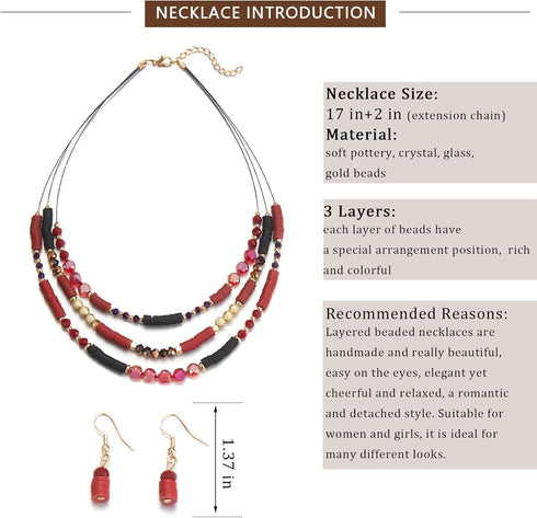 Layered Clay Bead Necklaces for Women Boho Beaded Statement Necklace Costume Jewelry Sets for Women Mothers Day Gifts...
