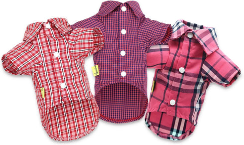DroolingDog 3 Pack Plaid Dog Shirts Small Dog T Shirt Checked Pattern Tshirt Puppy Button Up Tee Black White Rose Blue Pet Clothes, Small...