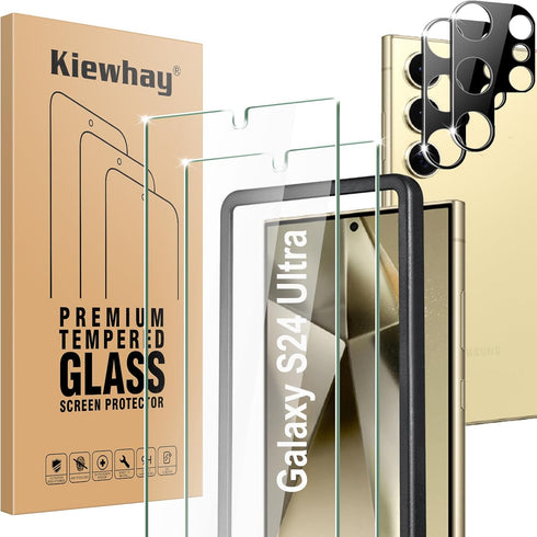 Tempered Glass Compatible with Samsung Galaxy S24 Ultra 5G Screen Protector 6.8'', 2 Pcs Screen Protector + 2 Pcs Camera Lens Protector, [Not for ...