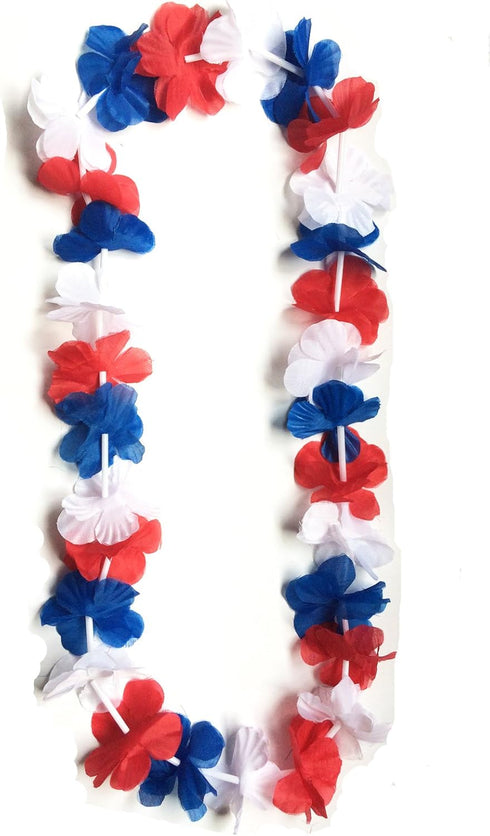 LITTLE FEATHER Red White and Blue 4th of July Party Lei Hawaiian Luau Flower Necklace Party Favors,Pack of 12...