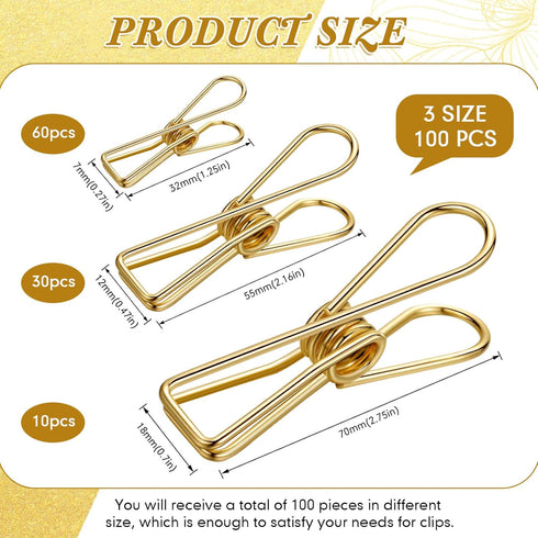 100 Pcs Paper Clips Metal Wire Hollow Out Clips Multi Purpose Utility Clips Invoice Bill Paper Clips Stainless Steel Hanging Clothes Pins for Scho...