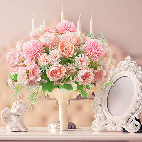 6 Pack Artificial Flowers, Fake Faux Peony Silk Hydrangea Plastic Carnations Daisy Realistic Flower Arrangements for Wedding Decoration Table Cent...