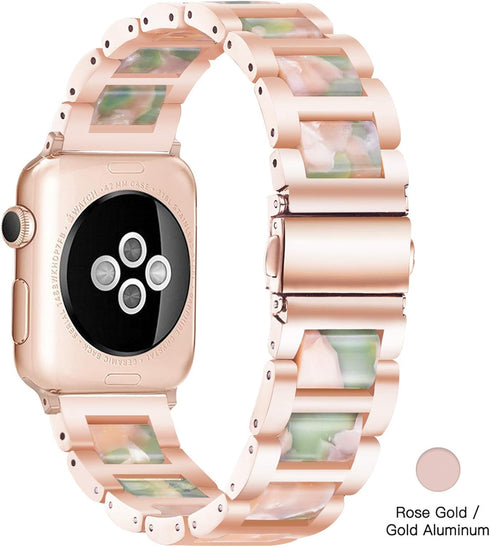 Light Apple Watch Band - Resin with Stainless Steel Luxury iWatch Band Compatible with Apple Watch Ultra Series 9 Series 8 Series 7 Series SE 6 5 ...