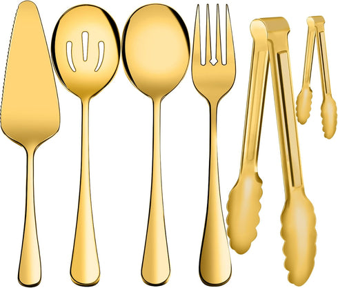 Serving Utensils, XEVOM 6-Piece Stainless Steel Serving Utensil Set Include Serving Spoon, Slotted Serving Spoon, Serving Fork,Serving Tong, Appet...