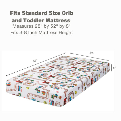 Everyday Kids 2 Pack Fitted Boys Crib Sheet, 100% Soft Breathable Sheet, Fits Standard Size Crib Mattress 28in x 52in, Nursery Sheet - Train/Light...