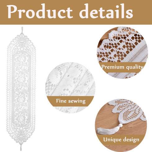 Tinsow 2 Pack Cotton Crochet Lace Rectangular Table Runner Dresser Scarf Doilies (Style A-2)...