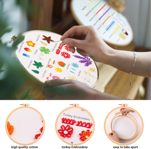 MAMUNU Embroidery Stitches Practice Kit, 4 Set Floral Hand Embroidery Kit for Beginners, Starter Kit for Adults Kids Easy, Includes Embroidery Hoo...