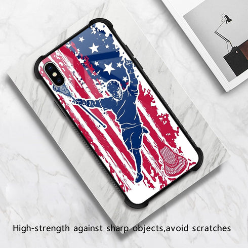 Compatible with iPhone XR Case Lacrosse American Flag Graphic for Girls,Picture Pattern Design Shockproof Anti-Scratch Hard PC Back Case for iPhon...