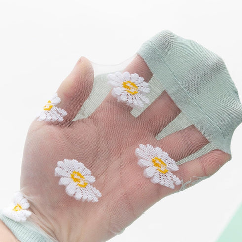 Daisy Socks Lace Sheer High Ankle Socks 6 Pairs Women Transparent Cute Preppy Floral Knit Cotton Sole Dress Sock...
