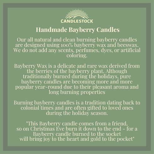 Candlestock Real Bayberry Taper Candle Pair 8 inch - Pure Bayberry and Pure 100% USA Beeswax Blend - Dripless Taper Candle Pair...