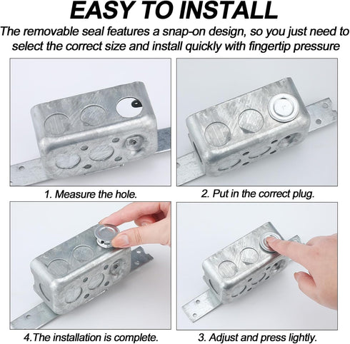 12 Pcs Knockout Seal Electrical Box Knockout Plugs Round Steel Removable Seal Various Sizes for Closure Unused Box Outlets, Compatible with Size o...
