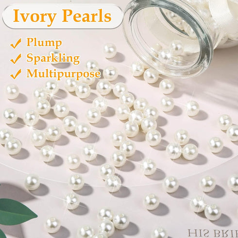 Anezus Ivory Faux Fake Pearls, 8 MM Sew on Pearl Beads with Holes for Jewelry Making, Bracelets, Necklaces, Hairs, Crafts, Decoration and Vase Fil...