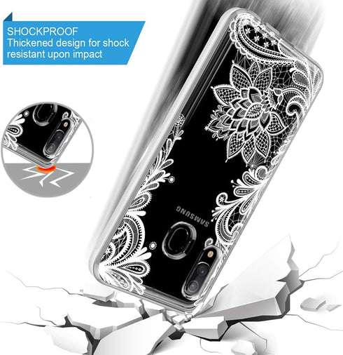 for Galaxy A20 Case, for Galaxy A30 Case with Flowers, Shockproof Clear Floral Soft Flexible TPU Slim Phone Cover for Samsung GalaxyA20 White Mand...