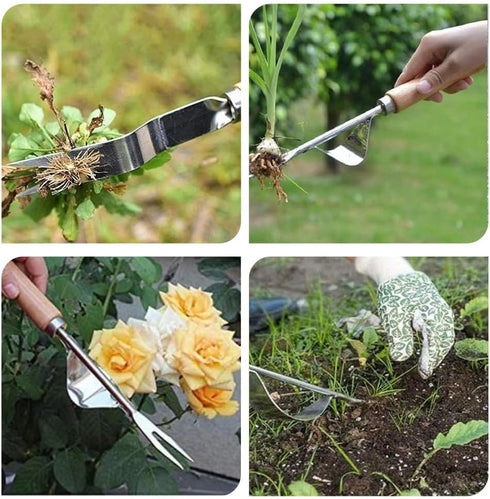 Hailkole Weeding Tool V-Shaped Forks,Stainless Steel Weed Puller Tool with Metal Leverage Base to Easy Weed Removal & Deeper Root Digging,Manual H...