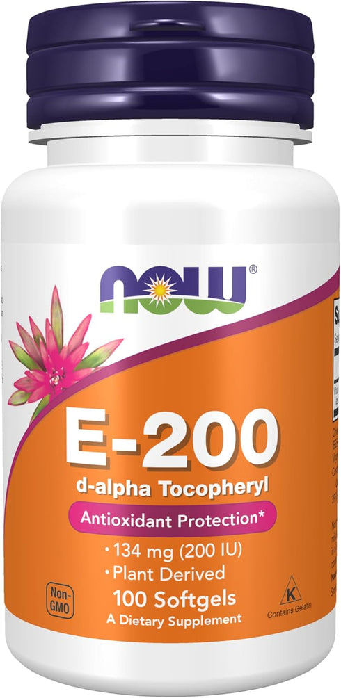 NOW Supplements, Vitamin E-200 IU, D-Alpha Tocopheryl, Antioxidant Protection*, 100 Softgels...
