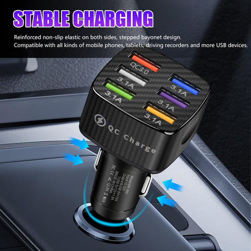 Car Charger Adapter, 6 USB Multi Port Fast Charger, Include QC 3.0 and 5 Other Ports, Auto Quick Charging Adapter for Most Cell Phones, Interior C...