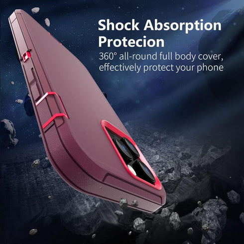 For iPhone 13 Pro Max Case with Full Body Protection, iPhone 12 Pro Max Case Heavy Duty Shockproof 3 in 1 Silicone Rubber with Hard PC Rugged Dura...