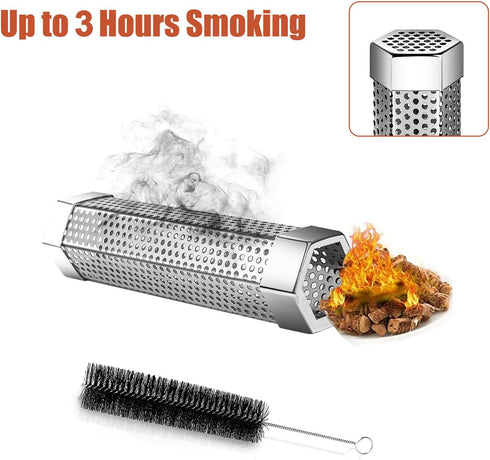 Smoke Tube for Pellet Smoker-SROKIO 6 Inch Smoke Tube BBQ Stainless Steel for Pellet Smoker Hot or Cold Smoker Accessories, with Brush...