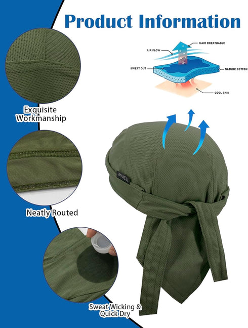 Sweat Wicking Doo Rag Cooling Dew Rag Helmet Liner Large Motorcycle Do Rags Head Wrap Bandana Skull Caps for Men and Women...