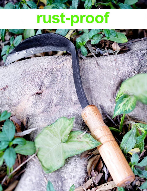 Japanese Weeding Sickle Hoe, 11" Gardening Hand Weeder Nejiri Kama Blade Tool Digging and Cutting Weed Remover, High-Carbon Steel One-Piece Moldin...