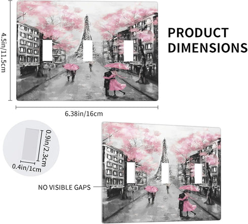 Paris Eiffel Tower Light Switch Cover Triple Toggle Wall Plate 3 Gang Switch Plate Covers Pink Decorative Lightswitch Cover Plate, 4.50 x 6.38 Inc...