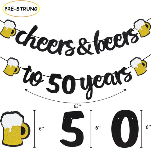 50th Birthday Decorations, Black Gold 50 Year Anniversary Decorations, Cheers To 50 Years Banner, Fifty Sign Latex Balloon 50 Gold Balloon Cheers ...
