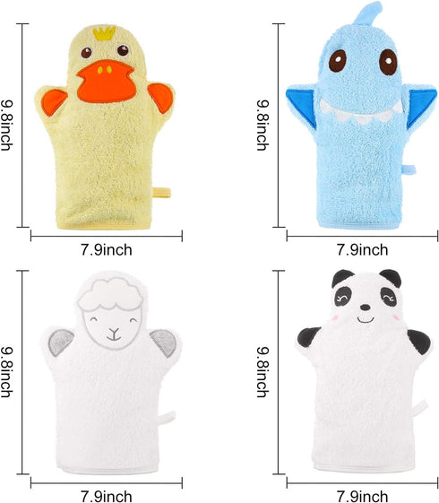 Shappy 4 Pieces Baby Bath Mitt Washcloths Gloves Panda Toddler Soft Washcloths for Kids Designed in Cute Animal Yellow Duck Shark Sheep Cotton Tow...