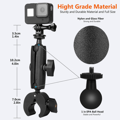 Peastrex Camera Super Clamp Motorcycle Bike Mount Arm 1inch Ball Head Accessories for GoPro AKASO DJI Action Insta360 DSLR Digital Camera Monitor ...