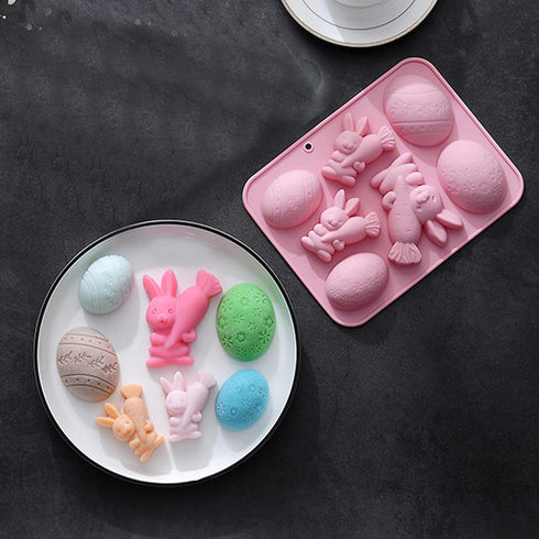 Easter Egg Silicone Mold Easter Bunny Silicon Molds for Chocolate 4 Egg 3 Bunny Shaped Mold-Flexible, Non-Stick, and Easy to Clean-Baking Pan Resi...